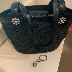 Brighton black straw bag with sparkle & key ring